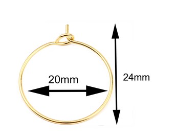 Componenti per orecchini a cerchio placcati in oro: anelli con ciondolo ipoallergenici, 24 x 20 mm (confezione da 20)