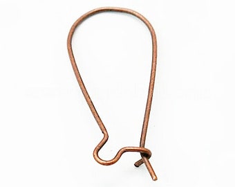 Pack of 10 Red Copper Coloured Kidney Ear Wire Hooks / Earring Findings / 25mm / Nickel Free