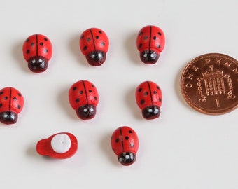 Wooden Self adhesive Ladybird Embellishments / Stickers / Set of 8