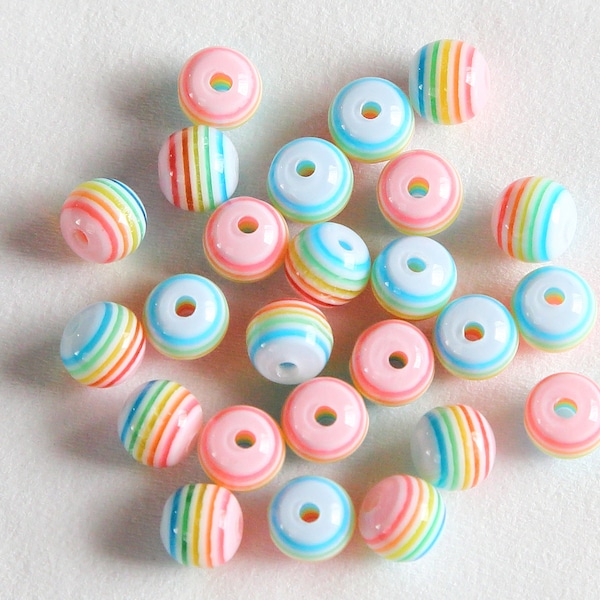 Rainbow Striped Resin Beads / Rainbow colours / Approx diameter 6mm, hole 1mm / Crafts / Jewellery Making