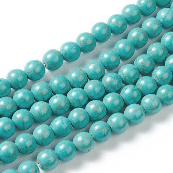 1 rang de perles synthétiques turquoises rondes de 6 mm