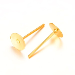 Pack of 20 Gold Stud Earring Posts /  Pad size 6mm/ Cadmium Free / Lead Free