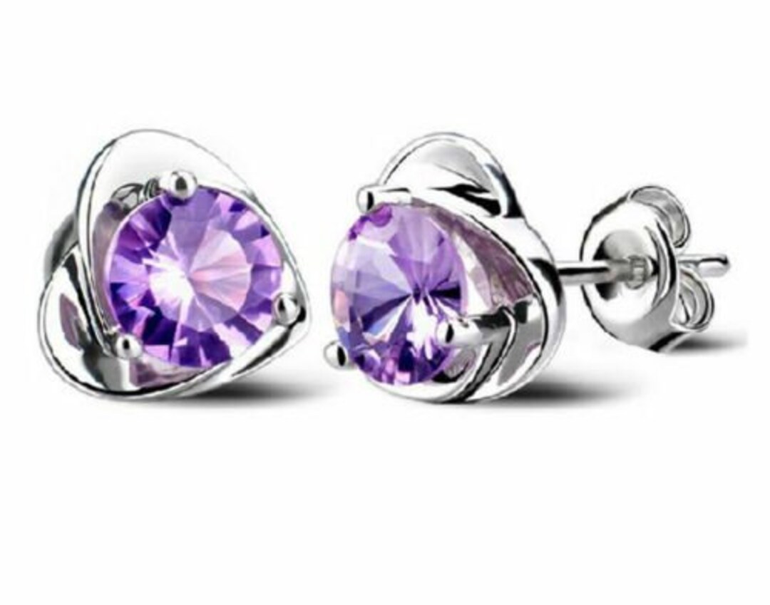 Orecchini A Bottone In Ametista Viola Naturale Per Donna - Argento Sterling 925 Placcato - Pietra Portafortuna Febbraio - Fatto A Mano