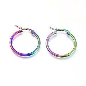 Gorgeous rainbow pearlescent hypo allergenic hoop earrings / nickel free / Ideal for sensitive skin