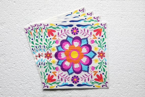 Boho Floral Napkins - Set of 4 napkins - 3ply