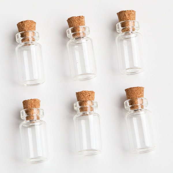 24mm Miniature Glass Bottles with Corks /  Wishing Bottles / Vials with cork stopper / Size 24 mm by 13 mm