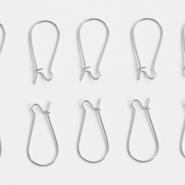 Pack of 10 Silver Plated 23mm Kidney Ear Wire Hooks / Earring Findings / Lead and Nickel Safe