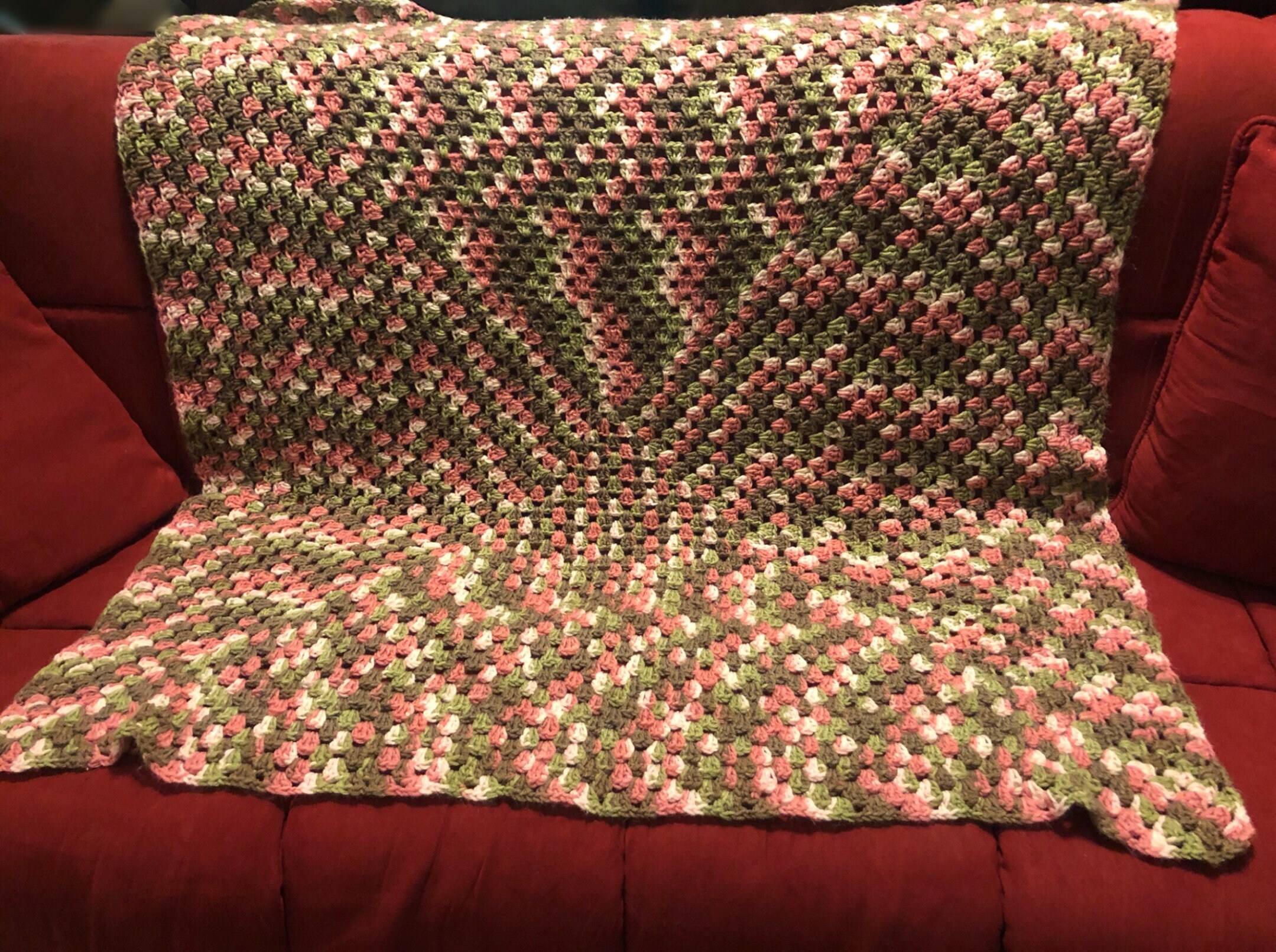 Handmade Crochet Continuous Granny Square Blanket/ Large Granny Square