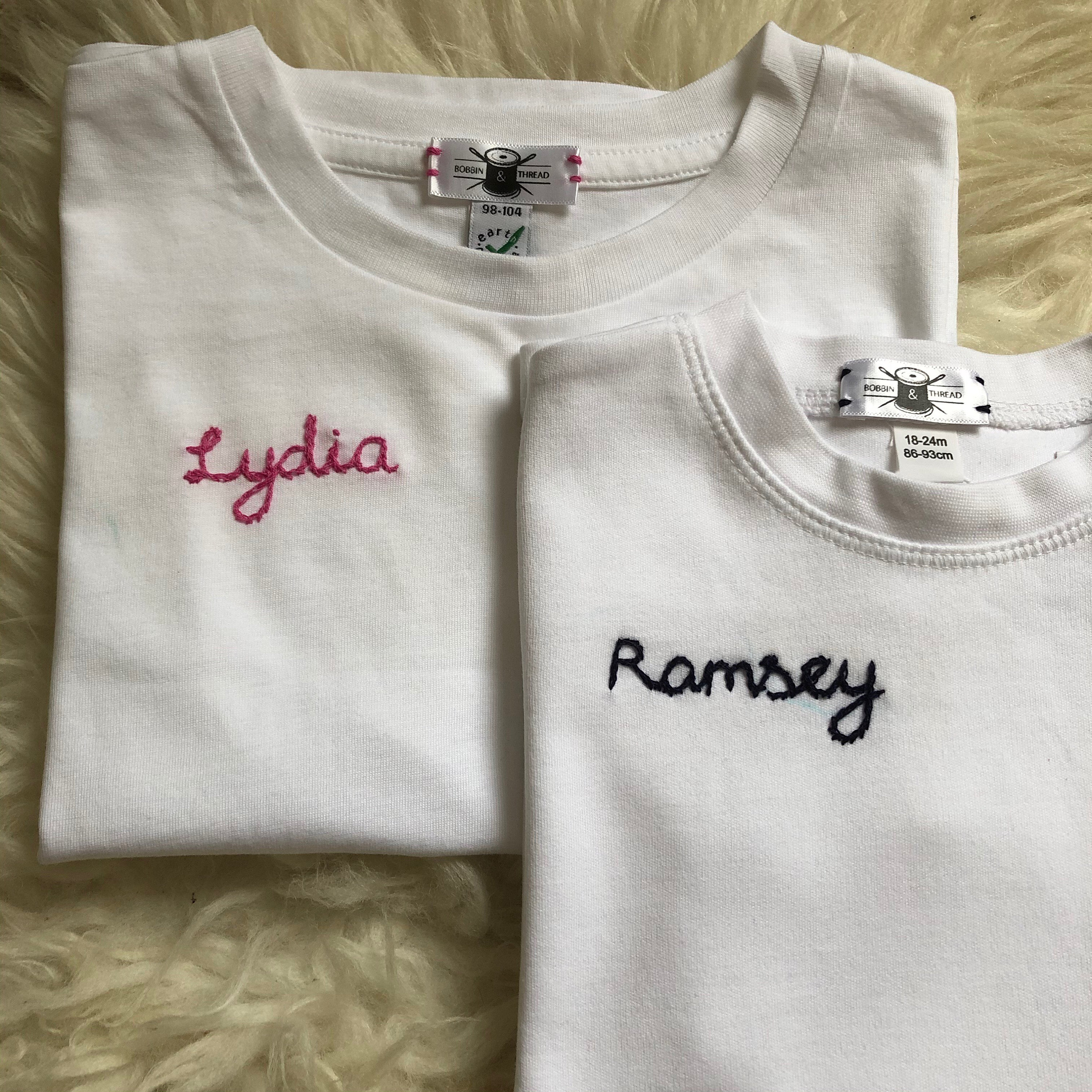 Custom name hand embroidered short sleeve TShirt Etsy