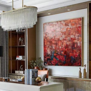 Hand-painted Oil Painting, abstract texture red gradient modern minimalist home decoration , modern minimalist art texture painting