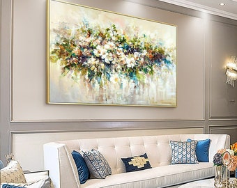 Pure White Flowers Painting  on canvas  Oil Painting Abstract Canvas Painting Handmade Flower Wall Art Picture Living Room Bedroom Decor