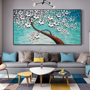 Handmade Thick Oil Painting Wall Decor Art Lucky Tree Hand Painted Abstract 3D Flower Canvas Painting For Living Room