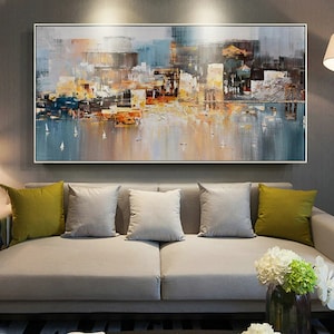 Original  Hand Painted Oil Painting Cityscape Modern Oil Painting on Canvas Reflection Abstract Wall Art Handmade For Home Decoration