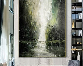 Original Abstract Waterfall Landscape Oil Painting, Hand-Painted On Canvas, Original Painting Canvas, Wall Art Home Decoration.