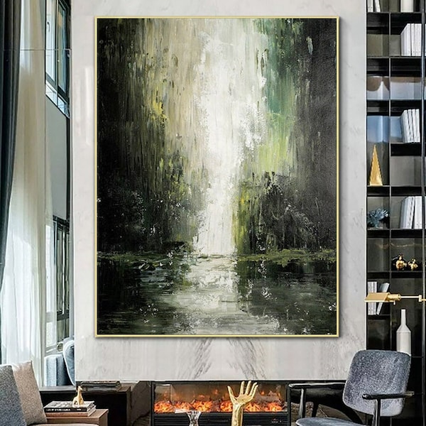 Original Abstract Waterfall Landscape Oil Painting, Hand-Painted On Canvas, Original Painting Canvas, Wall Art Home Decoration.