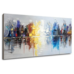 Original Cityscape Modern Hand Painted Oil Painting on Canvas, Abstract Paintings, Home Decoration, Wall Art Cityscape For Home Decoration