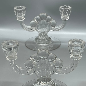 Lovely Vintage Pair of Cambridge Glass Cascade Candleholders Candelabras Vintage Cambridge Glass Elegant Candleholders Vintage Glassware