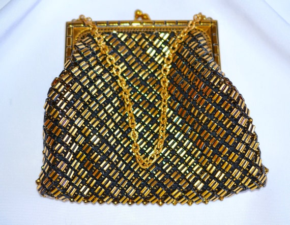 Vintage Whiting & Davis Gold/Black Mesh Purse - image 7