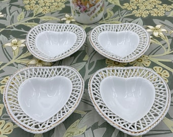 Vintage Porcelain Heart Dishes Set of 4 Decorative Heart Dishes Valentine Heart Dish Antique Forget Me Not Porcelain Mug Valentine Mug