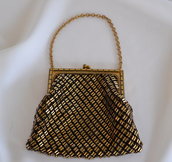 Vintage Whiting & Davis Gold/Black Mesh Purse - image 1