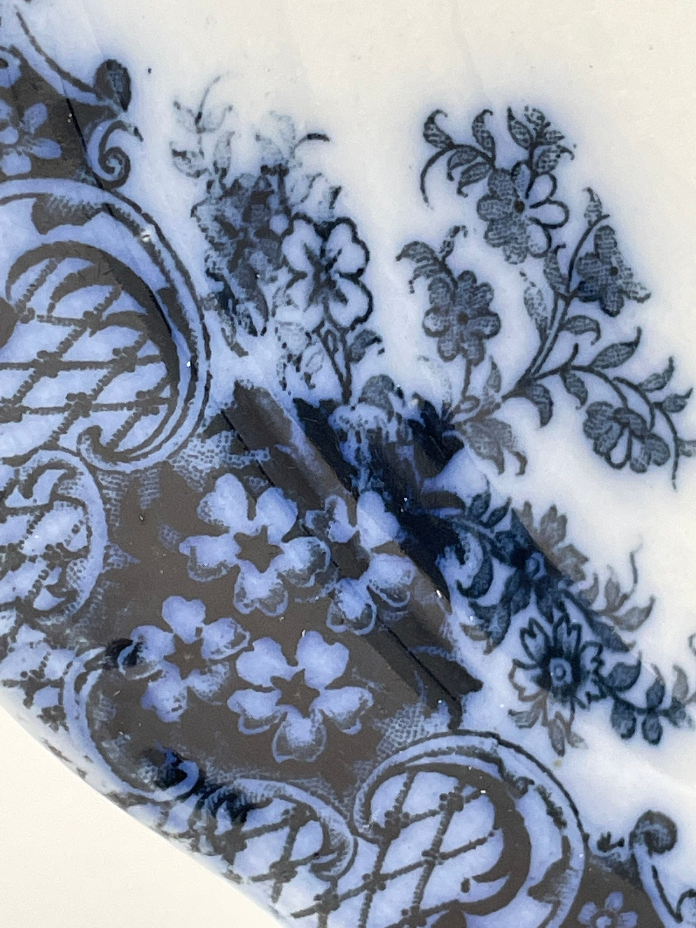 Antique Flow Blue Transfer Bowl Wood & Son Keswick Pattern Shallow Bowl ...