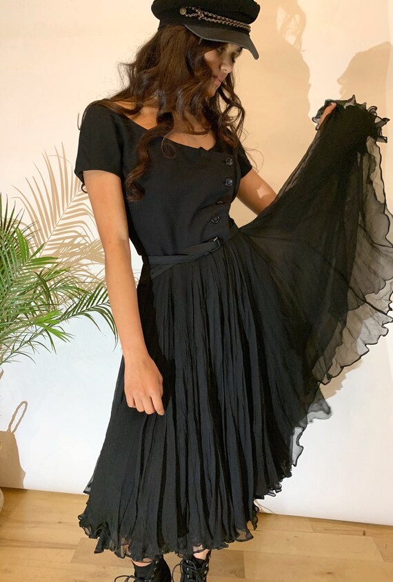 VINTAGE 50's Handmade Black Chiffon Dress