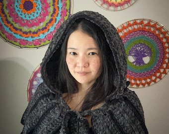 Ravenborne Hooded Capelet PDF Crochet Pattern | Feathered Shawl | Raven Cape | Made to Measure Pattern