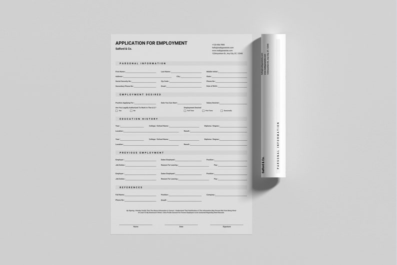 Application for Employment Template, Job Application Form, Editable Job