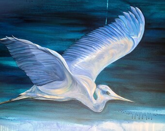 Painting made with large format acrylic paint 30x40 inches // Wall decoration //Bird