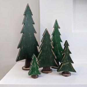 Conjunto de 5 árboles de Navidad decorativos de madera, decoración rústica para cabaña