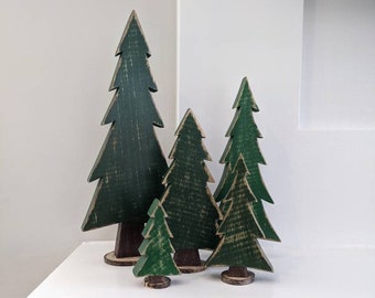 Pick Your Finish! Set of 5 Decorative Wood Christmas Trees! Distressed, Plain, or Snow Covered! Rustic Cabin Decor!