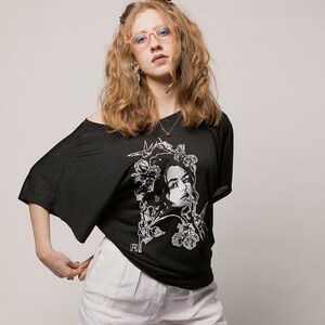 Hand Printed Black Off the Shoulder Illustrated Top