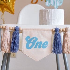 1st Birthday Boy High Chair Banner, First Birthday Boy Pastel Tassel Garland Shades Blue Banner Cake Smash Garland Blue Birthday Becorations