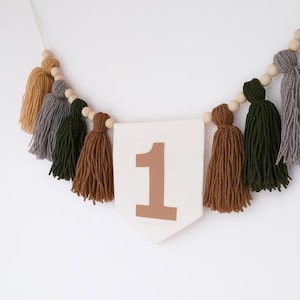 My 1st Birthday High Chair Banner – One Happy Camper Party Banner, Neutral Tassel Garland for Cake Smash and First Birthday Celebration