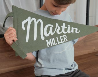 Banderín de fieltro personalizado con nombre, banderín de lana personalizado, pancarta infantil de estilo vintage