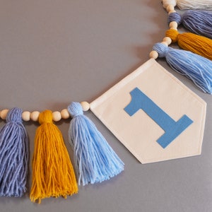 Striscione per seggiolone per bambini, striscione per seggiolone per il primo compleanno azzurro, bandierine con nappe, compleanno Wild One, striscione per il primo compleanno