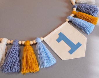 Boy High Chair Banner, Baby Blue 1st Birthday High Chair Banner, Tassel Bunting, Wild One Birthday, First Birthday Banner