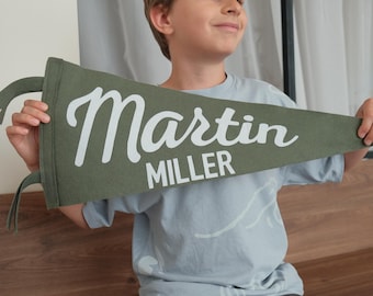 Bandera personalizada con nombre para la habitación del bebé, banderín de fieltro personalizado para la pared, decoración vintage para la habitación del bebé.