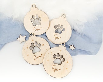 Animal/pet Christmas tree pendant with name personalized made of wood - paw - name tag - Christmas - Christmas ball