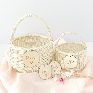 Easter basket white made of willow with personalized wooden pendant - gift - store - flower girl - Easter - baptism