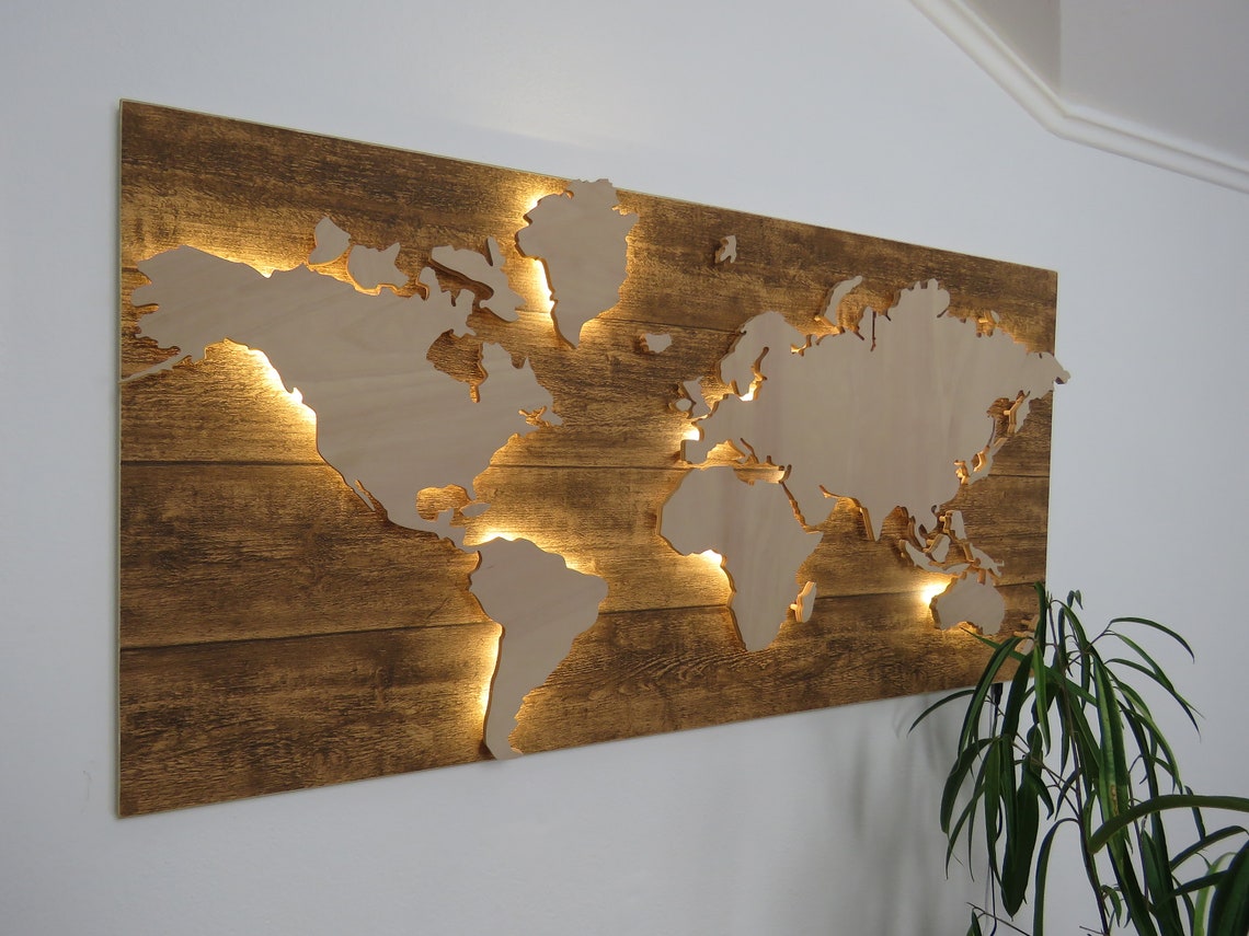 Carte du monde en bois avec éclairage LED carte du monde 3D - Etsy France