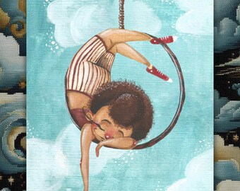 Sky Acrobat (I) 8.5x11 Print | Clown Illustration | Fantasy Art | Wall Art | Whimsical Art | Celestial Art