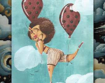 Sky Acrobat (II) 8.5x11 Print | Clown Illustration | Fantasy Art | Wall Art | Whimsical Art | Celestial Art
