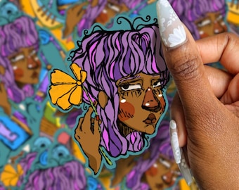 Sunny Somber Vinyl Sticker | 80s sticker | 70s sticker | Nostalgia | Hippy Sticker | Black Girl Sticker