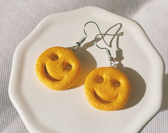 Smiley Face Fry Earrings, Fry Earrings, Smiley Face Earrings, Miniatures, Dollhouse, Snack Earrings, Food Earrings, Clay Food, Classic