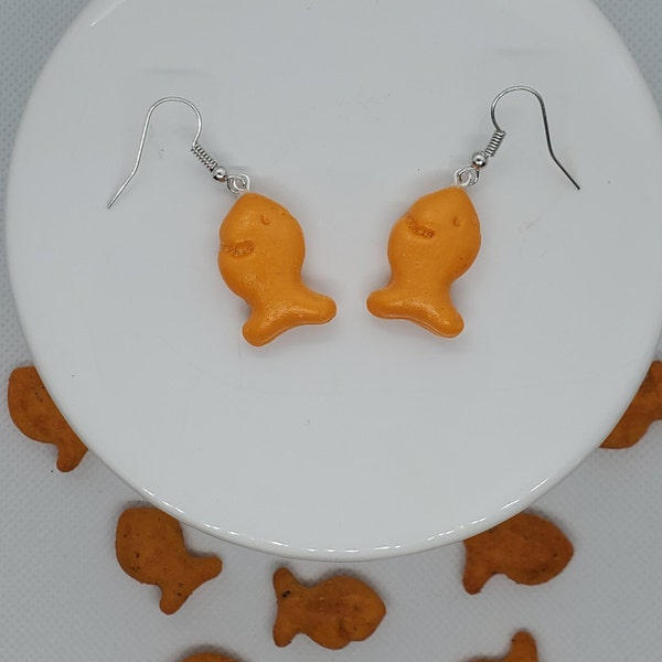 Goldfish Earrings, Fish Earrings, Snack Earrings, Food Earrings, Gifts For Her, Fun Earrings, Food Jewelry, Miniature Food Jewelry, Clay