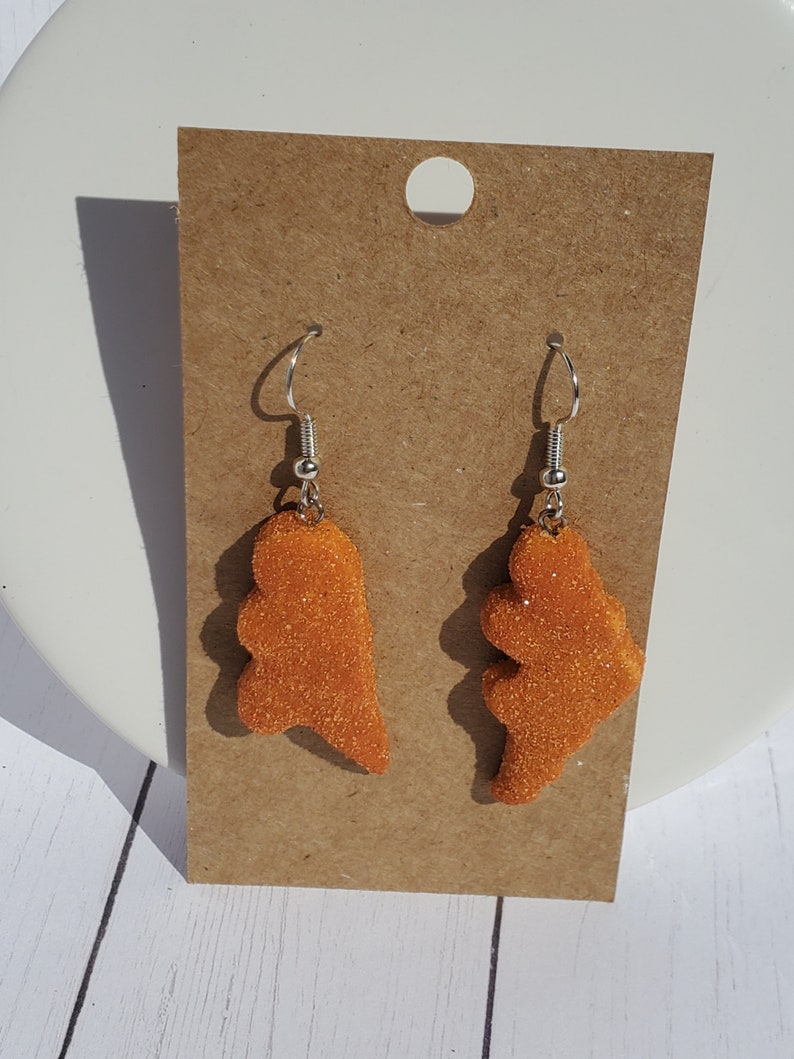 Dino Chicken Nugget Earrings, Dino Nugget Earrings, Chicken Nuggets Earrings, Snack Jewelry, Food Jewelry, Food Charm image 3
