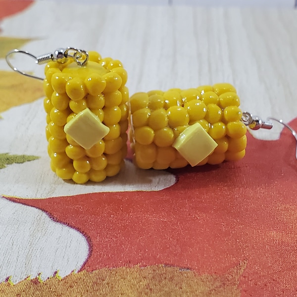 Corn On The Cob Earrings, Thanksgiving Earrings, Thanksgiving Jewelry, Food Jewelry, Clay Food, Food Charm, Gifts For Her, Miniature Food
