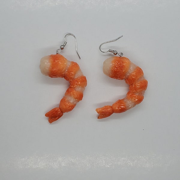 Shrimp Earrings, Seafood Earrings, Fish Earrings, Shrimp Jewelry, Raw Shrimp Earrings, Sushi Earrings, Miniatures, Gifts For Her, Clay Food