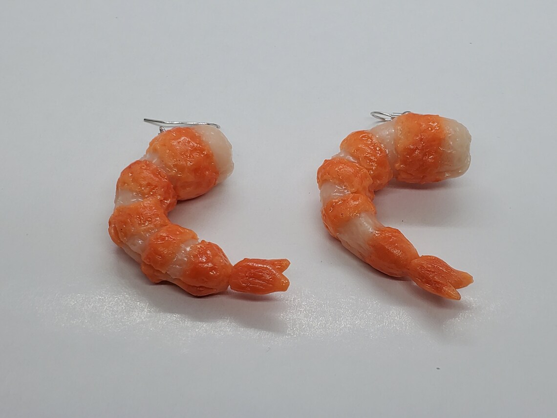 Shrimp Earrings Seafood Earrings Fish Earrings Shrimp Etsy
